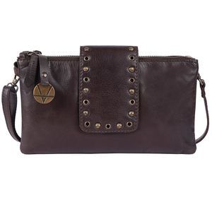 9.5 Inch Genuine Italian Leather Boho Studded Crossbody Sling Bag - Stylish, :[